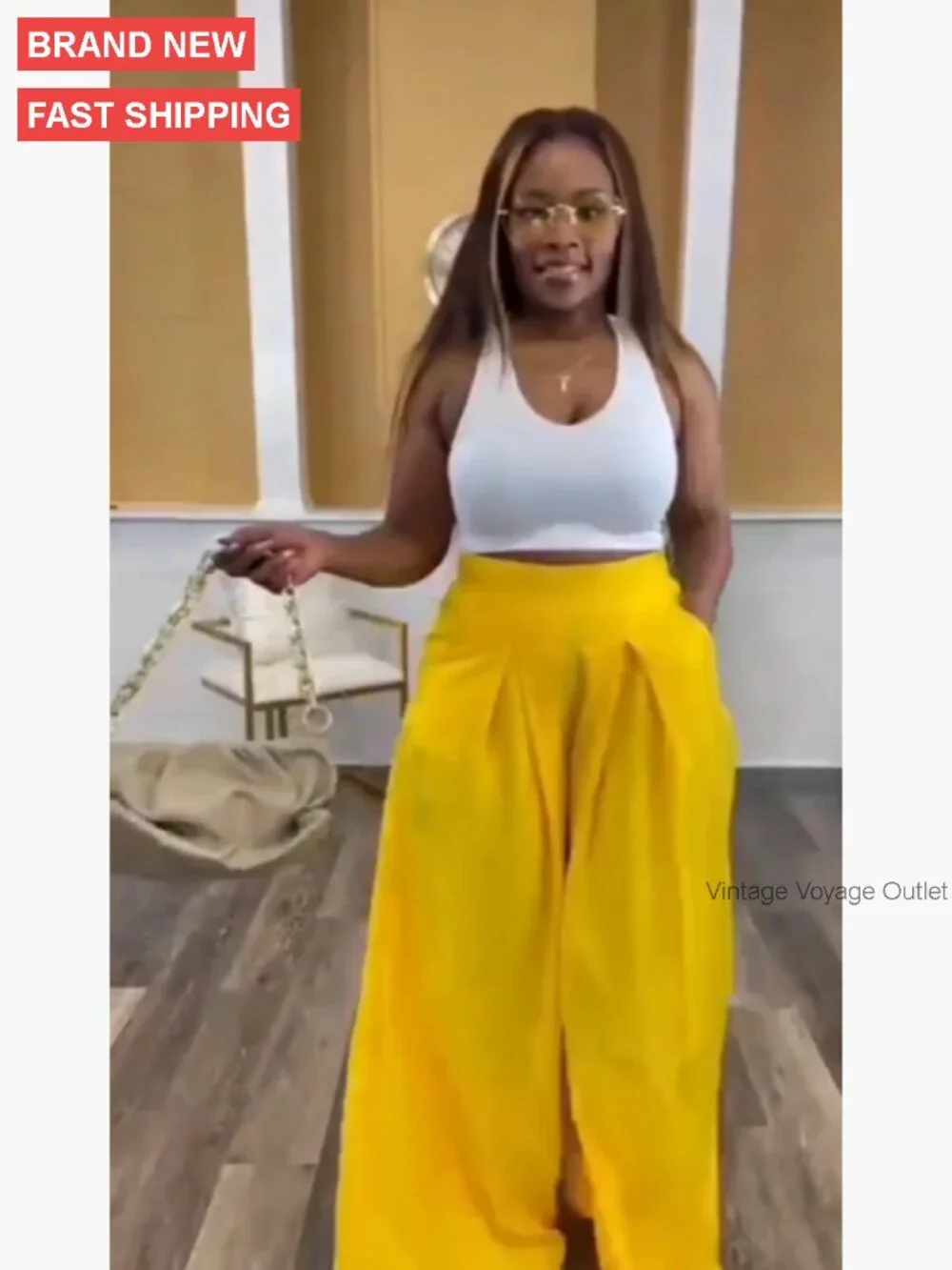 High Waisted Wide Leg Palazzo Pants with Pockets Loose Fit Casual - Picture 6 of 6